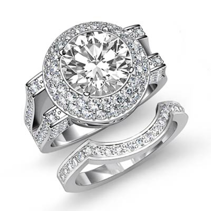 Double Halo Pave Bridal Set diamond Ring 14k Gold White