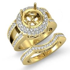 Round Pave Diamond Engagement Ring 14k Gold Yellow Wedding Bridal Setting (1.85Ct. tw.)