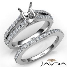 Prong Diamond Engagement Ring Cushion Bridal Set 14K W Gold Semi Mount 1.1Ct.