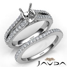 Prong Diamond Engagement Ring Bridal Set 14K W Gold Cushion Cut Semi Mount 1.1Ct