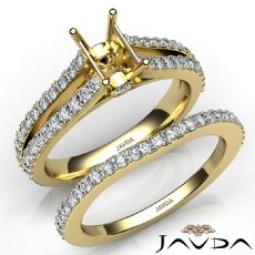 Prong Diamond Engagement Ring Emerald Bridal Set 14k Gold Yellow Semi Mount  (1.1Ct. tw.)