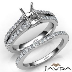 Prong Diamond Engagement Ring Emerald Bridal Set 14K White Gold Semi Mount 1.1Ct