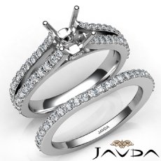 Prong Diamond Engagement Ring Princess Bridal Set 14K W Gold Semi Mount 1.1Ct