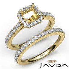 French V Cut Pave Diamond Engagement Ring Asscher Bridal Sets 14k Gold Yellow  (1.5Ct. tw.)
