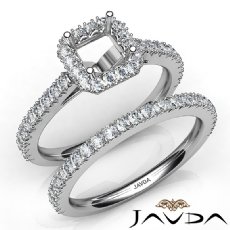 French V Cut Pave Diamond Engagement Ring Asscher Bridal Sets 14K W Gold 1.5Ct