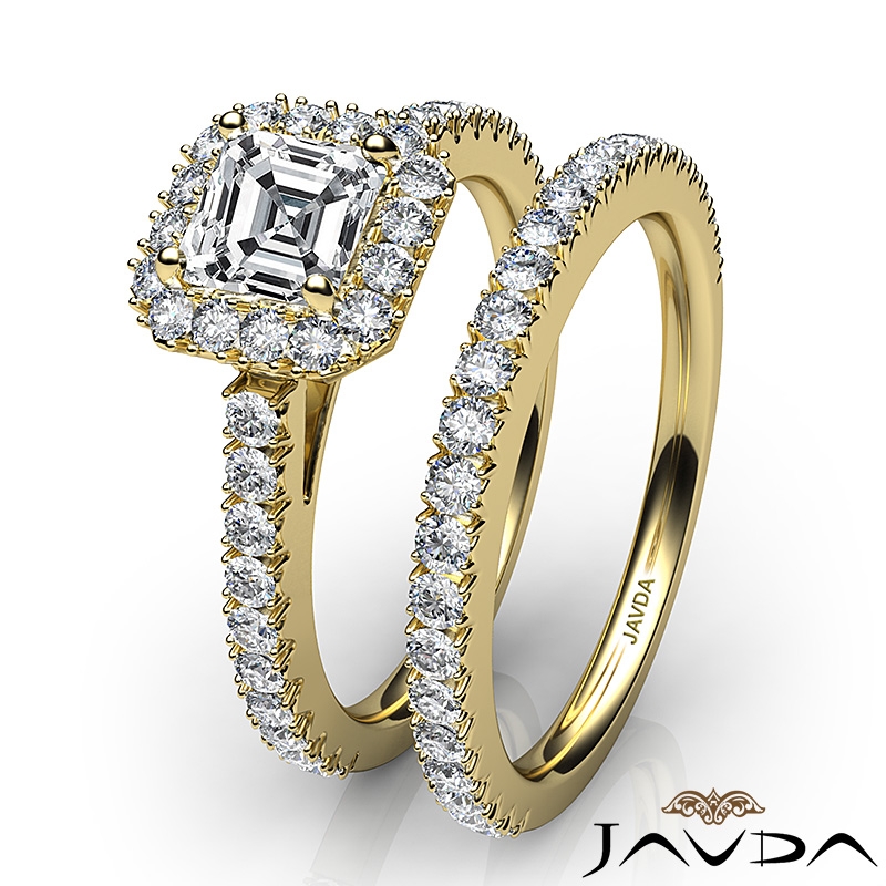 French V Cut Pave Bridal Set diamond Ring 14k Gold Yellow