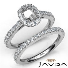 French V Cut Pave Diamond Engagement Ring Cushion Bridal Sets 14K W Gold 1.5Ct