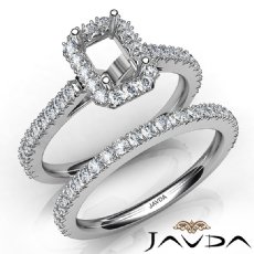 French V Cut Pave Diamond Engagement Ring Emerald Bridal Sets 14K W Gold 1.5Ct