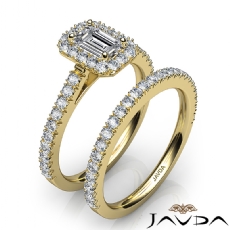 French Pave Halo Bridal Set diamond  14k Gold Yellow