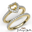 French V Cut Pave Diamond Engagement Ring Heart Bridal Set 18k Yellow Gold 1.5Ct - javda.com 