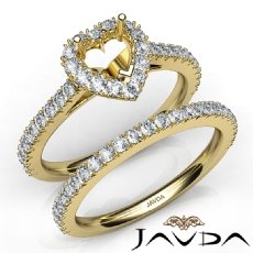 French V Cut Pave Diamond Engagement Ring Heart Bridal Set 14k Gold Yellow  (1.5Ct. tw.)