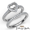 French V Cut Pave Diamond Engagement Ring Heart Bridal Set Platinum 950 1.5Ct - javda.com 