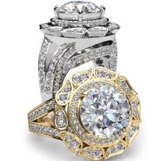 Antique Petal Halo Pave Set diamond Ring 14k Gold White