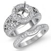 Vintage Diamond Engagement Ring Round Bridal Set 18k White Gold SemiMount 1.52Ct - javda.com 