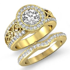 Filigree Shank Halo Bridal diamond Ring 18k Gold Yellow