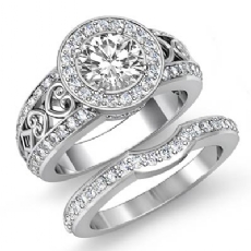 Filigree Shank Halo Bridal diamond Ring 14k Gold White