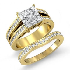 Pave Split Shank Bridal Set diamond Ring 18k Gold Yellow