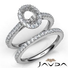 French V Cut Pave Diamond Engagement Ring Oval Bridal Sets 14K White Gold 1.5Ct
