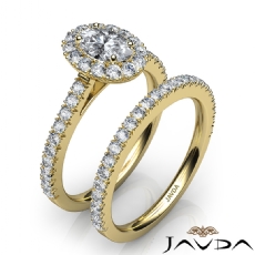 Halo Bridal Set French Pave diamond Ring 14k Gold Yellow