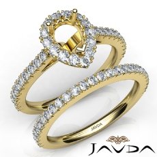 French V Cut Pave Diamond Engagement Ring Pear Bridal Sets 14k Gold Yellow  (1.5Ct. tw.)
