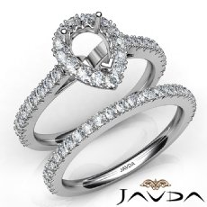 French V Cut Pave Diamond Engagement Ring Pear Bridal Sets 14K White Gold 1.5Ct