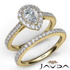 French Pave Bridal Set Halo diamond  18k Gold Yellow
