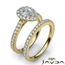 French Pave Bridal Set Halo diamond  14k Gold Yellow