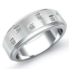 Step Edge Matte Bezel Princess Diamond Men's Half Wedding Band 14k W Gold 0.25Ct