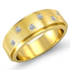 Step Edge Matte Bezel Princess Diamond Men's Half Wedding Band 14k Gold Yellow  (0.25Ct. tw.)
