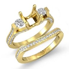 Round Diamond 3 Stone Engagement Ring Bridal Set 14k Gold Yellow Semi Mount (1.5Ct. tw.)