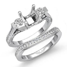 1.5Ct Round Diamond 3 Stone Engagement Ring Bridal Set 14K White Gold Semi Mount