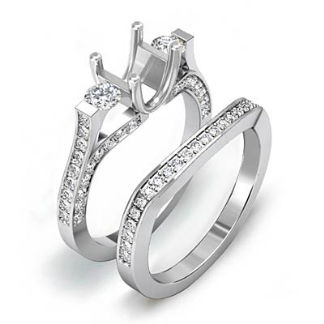 1.5Ct Round Diamond 3 Stone Engagement Ring Bridal Set Platinum 950 Semi Mount