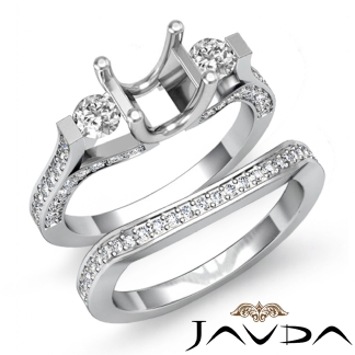 1.5Ct Round Diamond 3 Stone Engagement Ring Bridal Set Platinum 950 Semi Mount