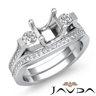 1.5Ct Round Diamond 3 Stone Engagement Ring Bridal Set Platinum 950 Semi Mount