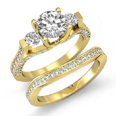 Bar Prong 3 Stone Bridal Set diamond  14k Gold Yellow
