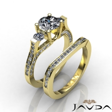 Bar Prong 3 Stone Bridal Set diamond Ring 14k Gold Yellow