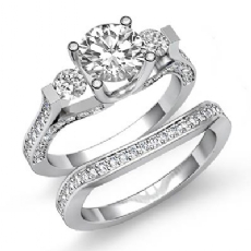 Bar Prong 3 Stone Bridal Set diamond Ring 14k Gold White