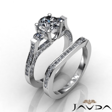Bar Prong 3 Stone Bridal Set diamond Ring Platinum 950