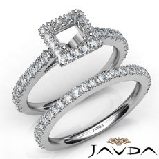 French V Cut Pave Diamond Engagement Ring Princess Bridal Sets 14K W Gold 1.5Ct