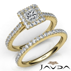 French V Cut Bridal Set Halo diamond Ring 14k Gold Yellow