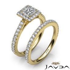 French V Cut Bridal Set Halo diamond Ring 18k Gold Yellow