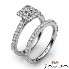 French V Cut Bridal Set Halo diamond Ring 14k Gold White