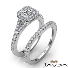 Split Shank Halo Pave Bridal diamond Ring 18k Gold White