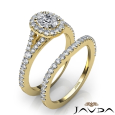 U Cut Halo Pave Bridal Set diamond Ring 18k Gold Yellow