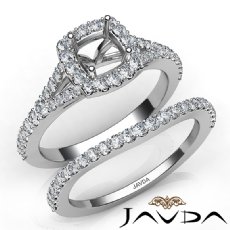 U Prong Diamond Engagement Cushion Semi Mount Ring Bridal Set 14K W Gold 0.80Ct