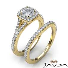 U Cut Pave Halo Bridal diamond Ring 14k Gold Yellow