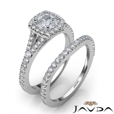 U Cut Pave Halo Bridal diamond Ring 14k Gold White