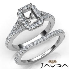 U Prong Diamond Engagement Ring Emerald Semi Mount Bridal Set 14K W Gold 0.80Ct