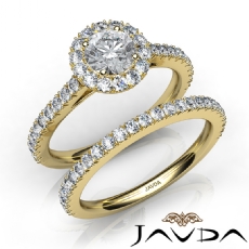 French Pave Shank Bridal Set diamond Ring 18k Gold Yellow