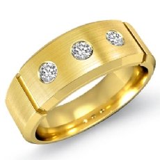 Matte 3 Stone Round Diamond Men's Half Wedding Band in 14k Gold Yellow  (0.3Ct. tw.)